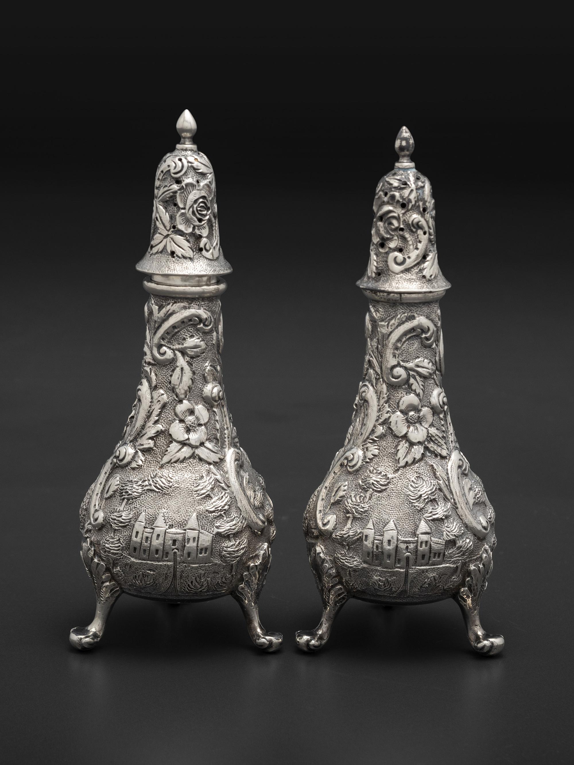 Seven American Repousse Silver Table Articles