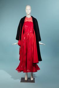 Geoffrey Beene Polka-Dot Chiffon Gown and Raphel Sanchez Evening Bag