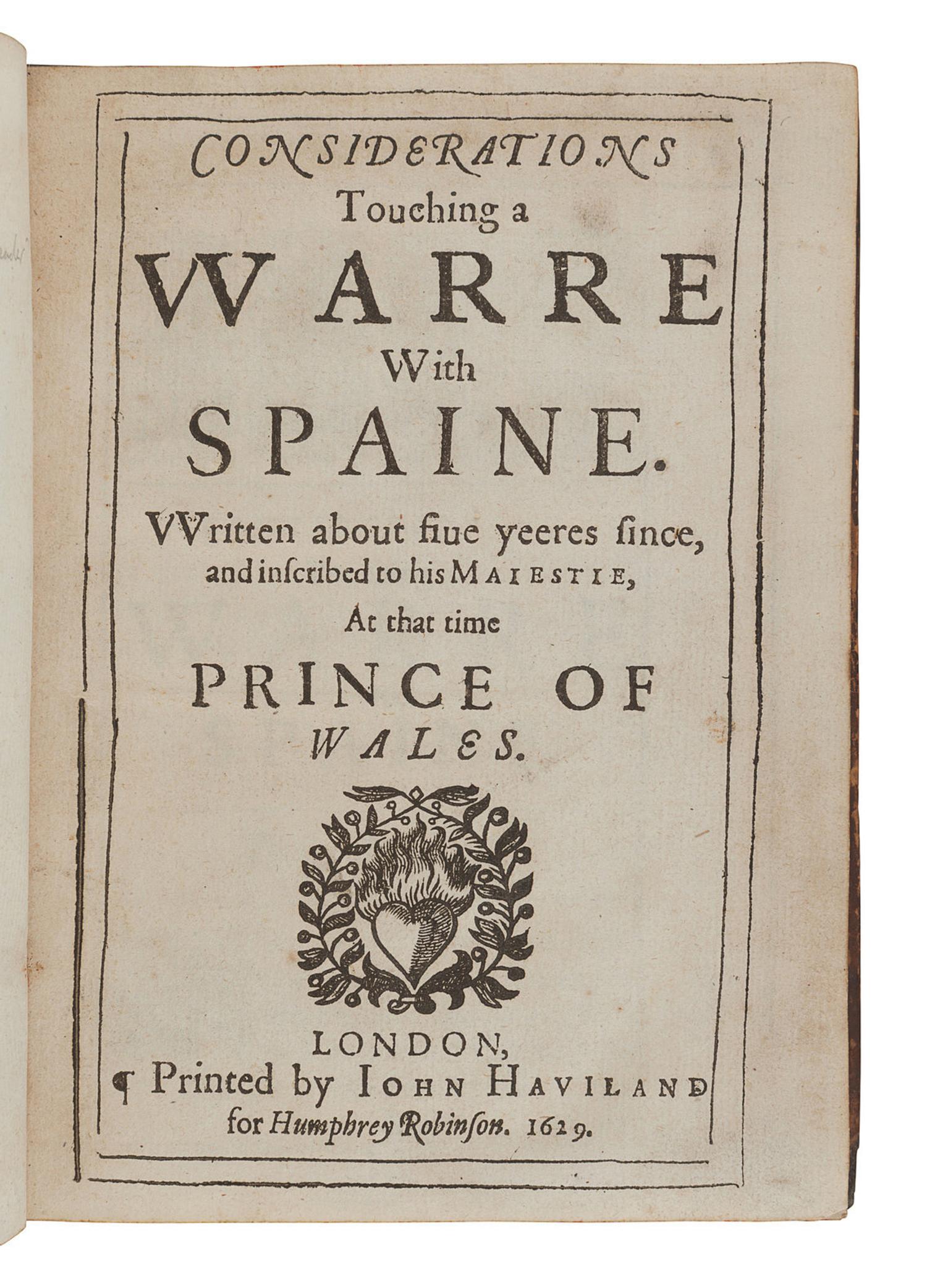 BACON, Francis, Sir (1561-1626). Certaine Miscellany Works. London: John Haviland for Humphrey Robinson, 1629.