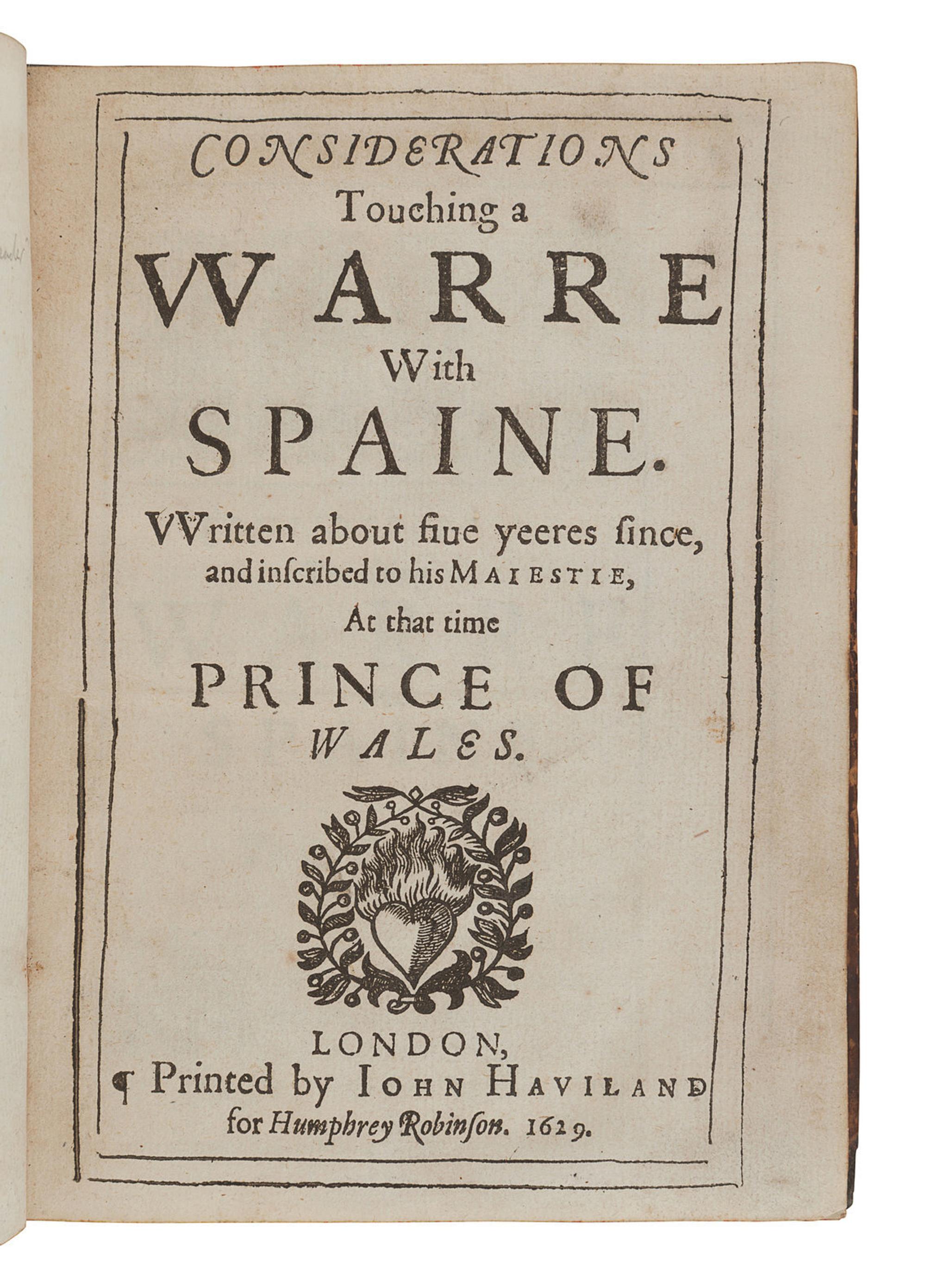 BACON, Francis, Sir (1561-1626). Certaine Miscellany Works. London: John Haviland for Humphrey Robinson, 1629.