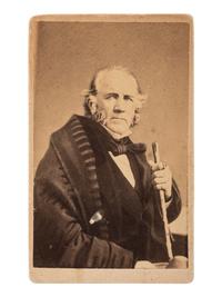 [TEXAS -- HOUSTON, Sam (1793-1863)]. CDV of General Houston seated with cane. N.p., ca 1860.