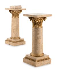 A Pair of Parcel Gilt Composition and Marble Veneered Pedestals