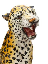 A Large Pair of Italian Glazed Ceramic Leopards