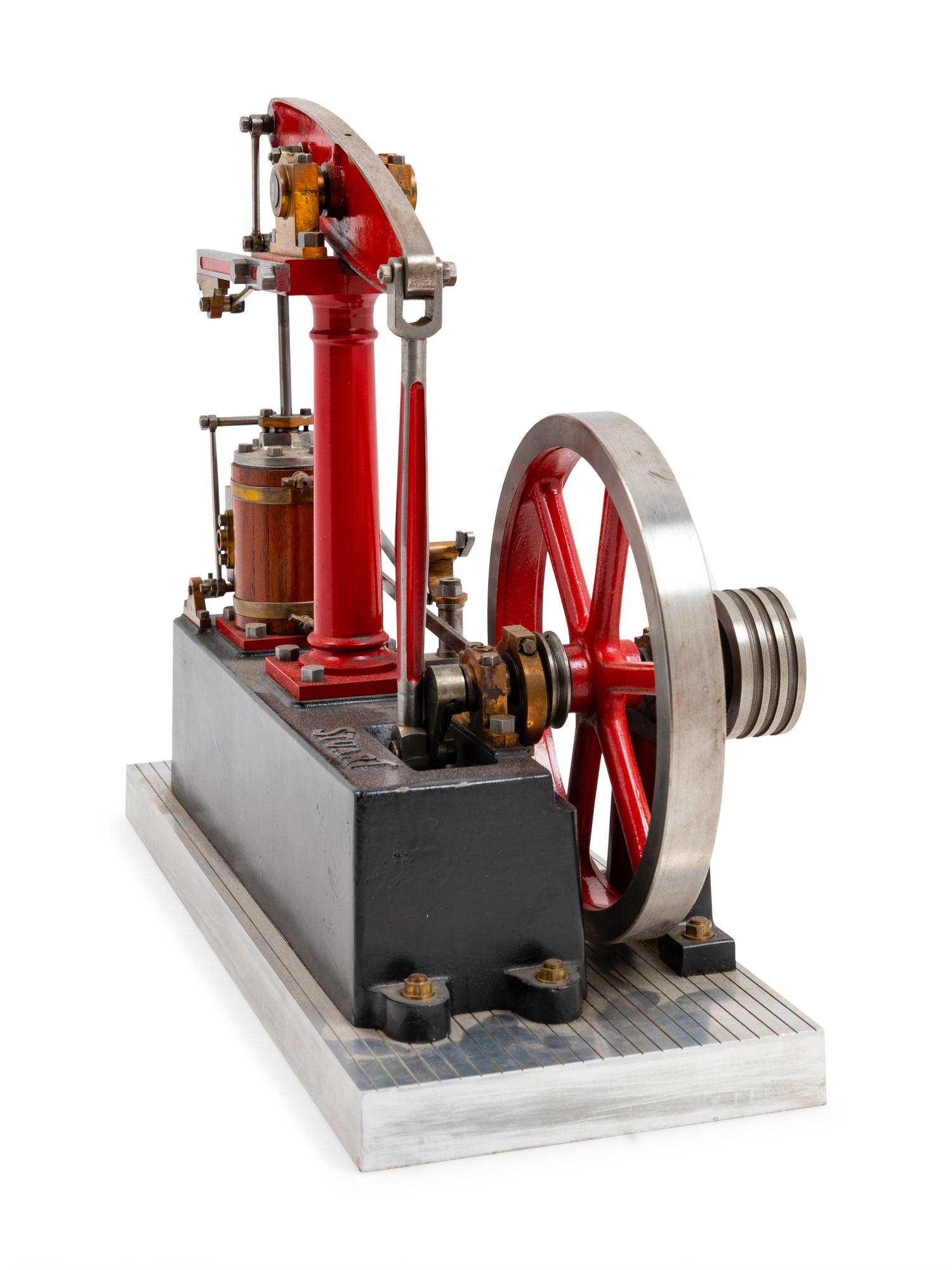 A Painted Metal Single Stroker's Engine and Flywheel Scale Model