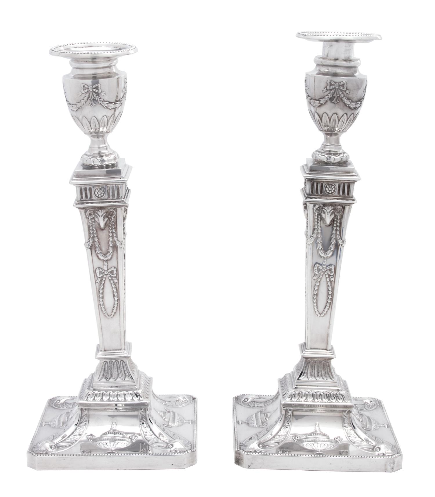 A Pair of George III Style Silver Candlesticks — BARKER ELLIS SILVER CO., BIRMINGHAM, 1974