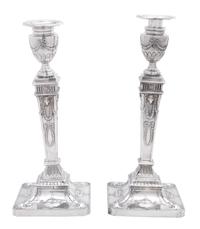 A Pair of George III Style Silver Candlesticks — BARKER ELLIS SILVER CO., BIRMINGHAM, 1974