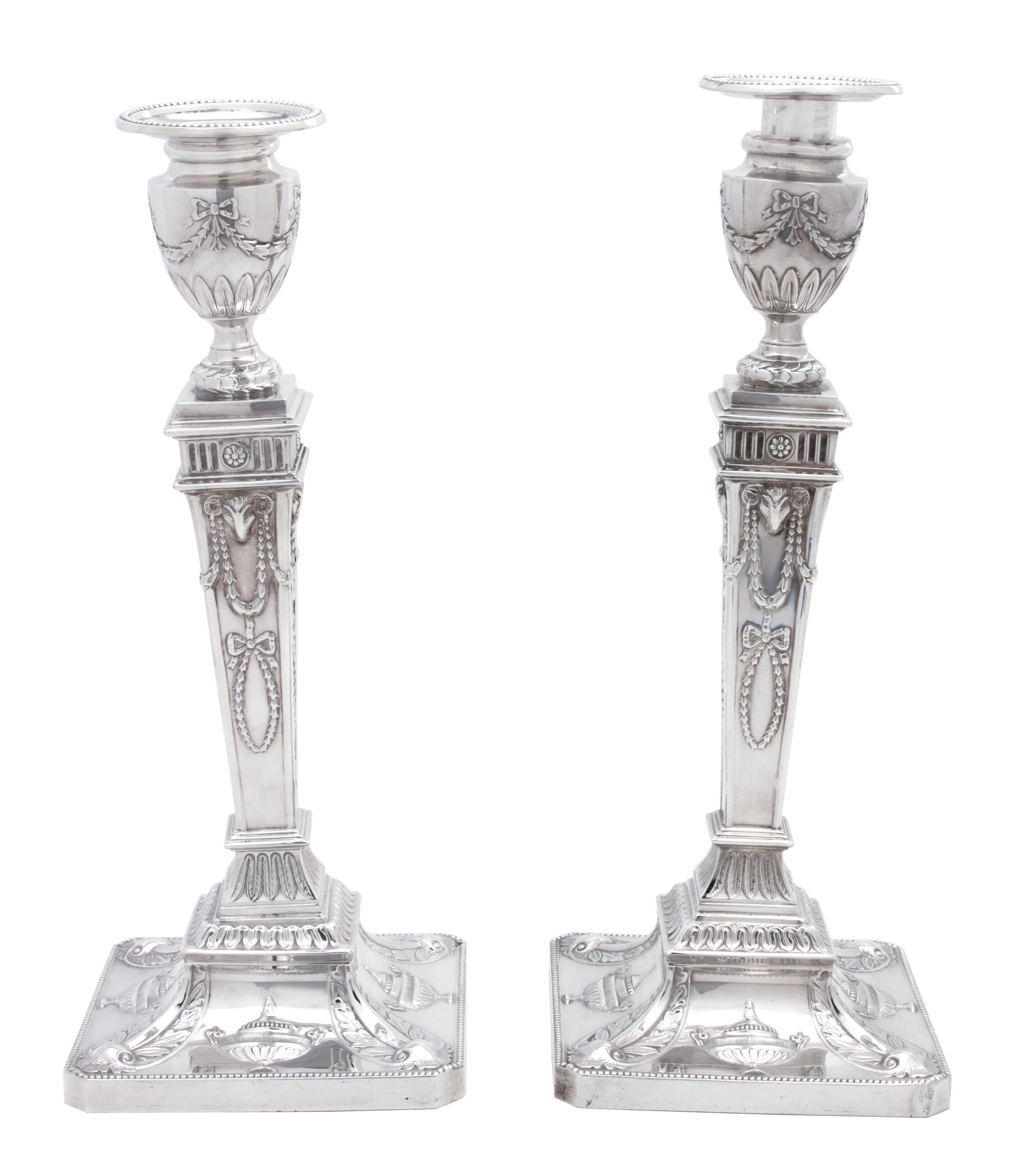 A Pair of George III Style Silver Candlesticks — BARKER ELLIS SILVER CO., BIRMINGHAM, 1974
