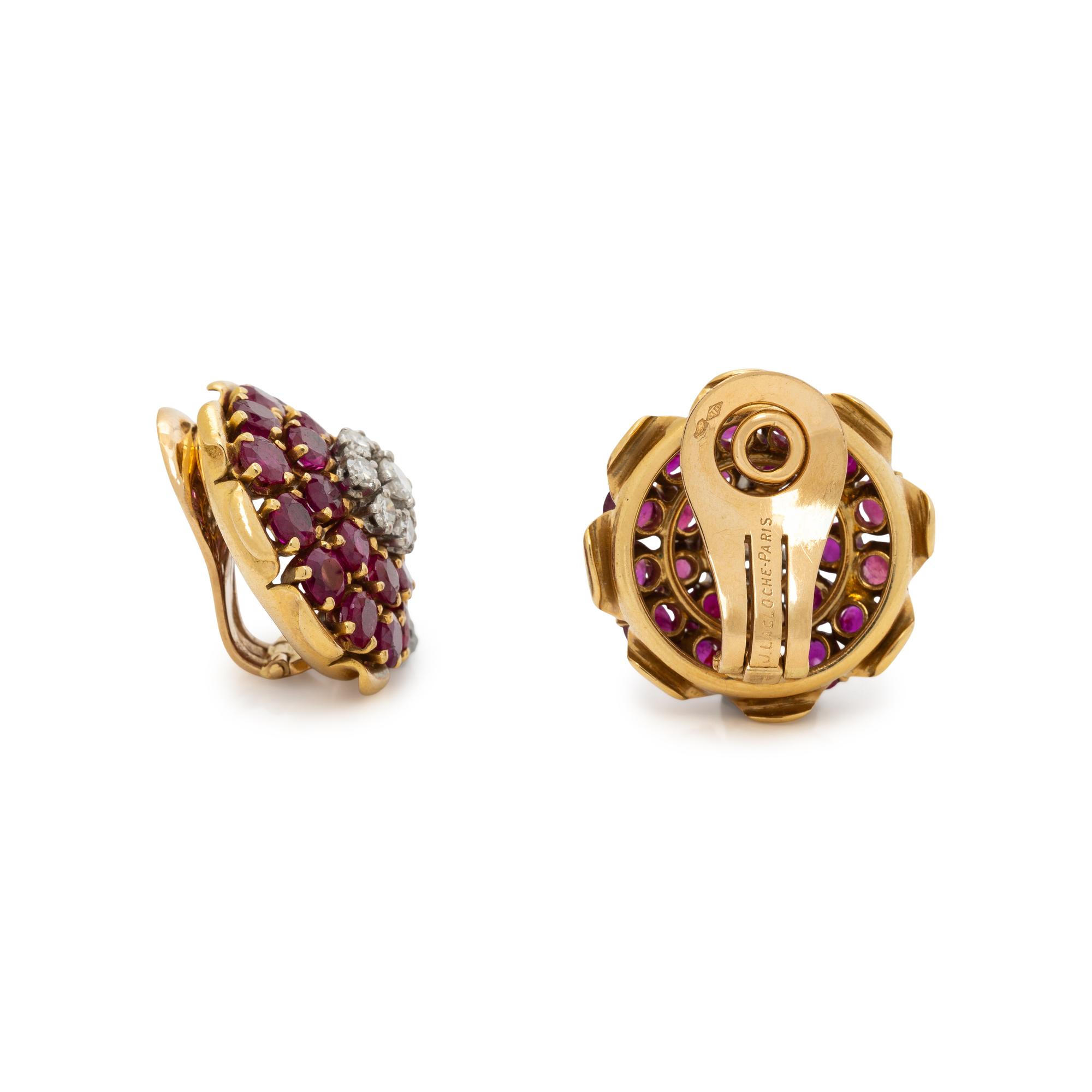 LACLOCHE FRÈRES, FRENCH, RUBY AND DIAMOND EARRINGS