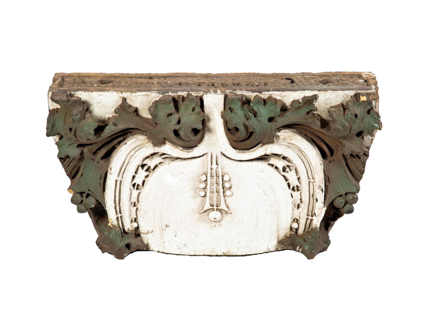 A Polychromed Slip Glaze Oversized "Sullivanesque" Terra Cotta Cartouche from the Exterior of a Chicago Commercial Building