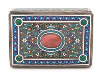 A Russian Silver, Enameled and Cabochon-Inset Table-Top Cigarette Box