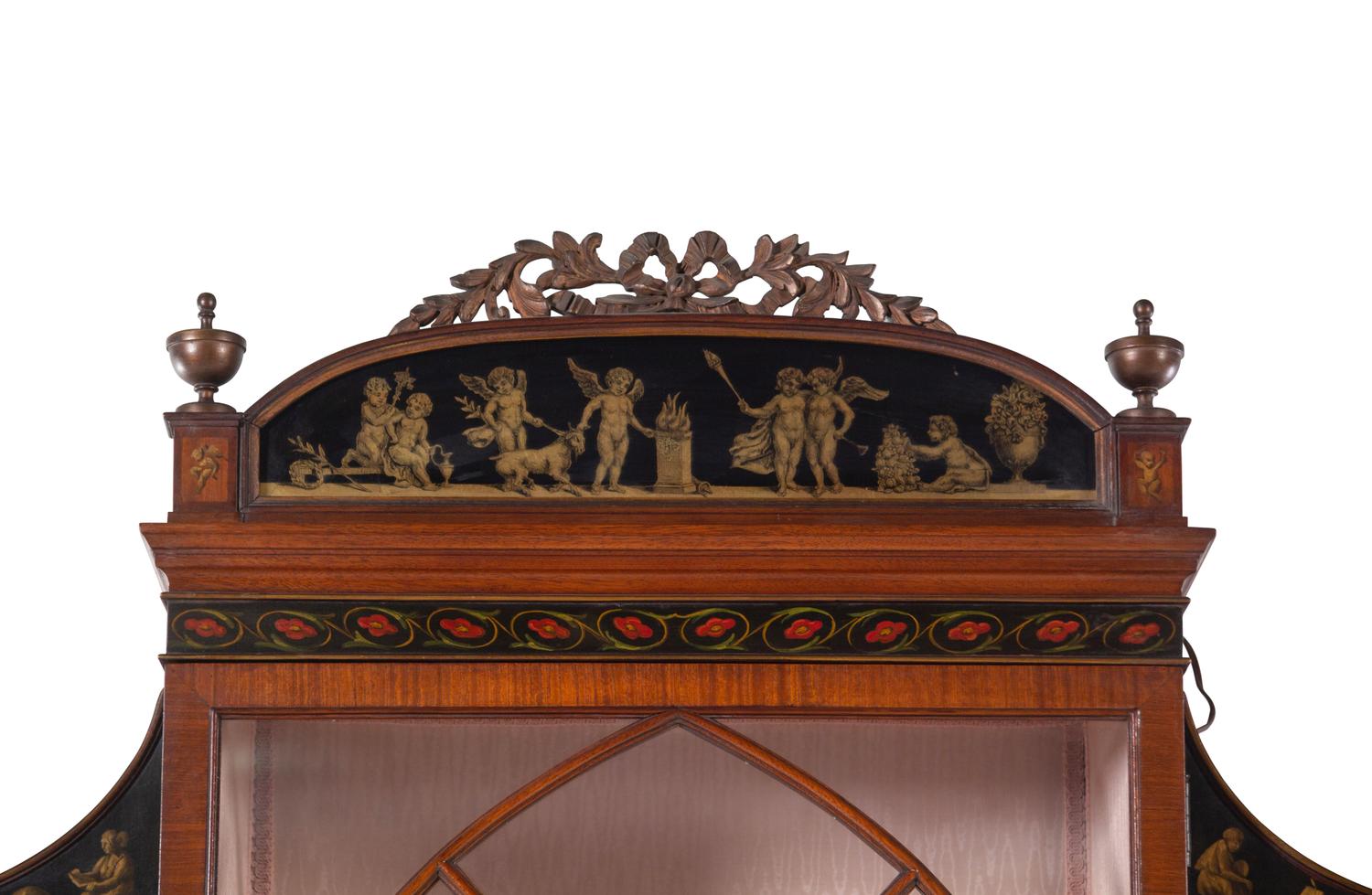 An Edwardian Painted Mahogany and Satinwood Bookcase