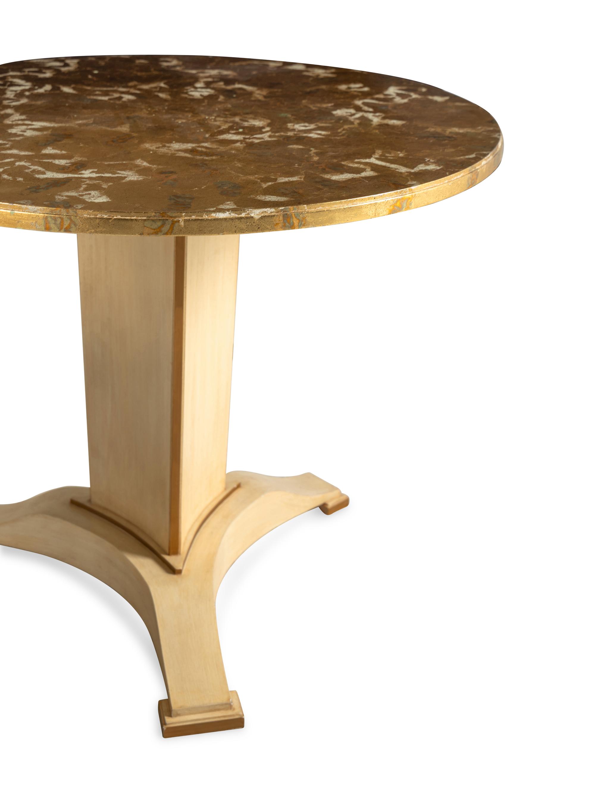 A Pair of Contemporary Cream-Painted and Metallic Leaf-Decorated Side Tables