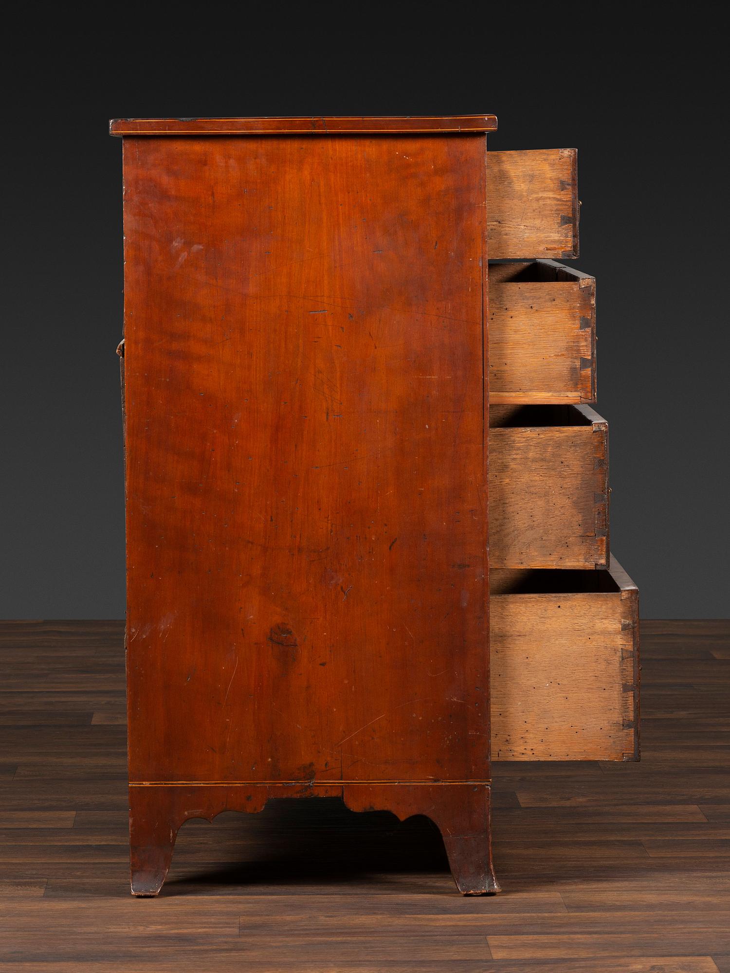 A Federal Bookend, Vine and Leaf Inlaid Cherrywood Chest of Drawers