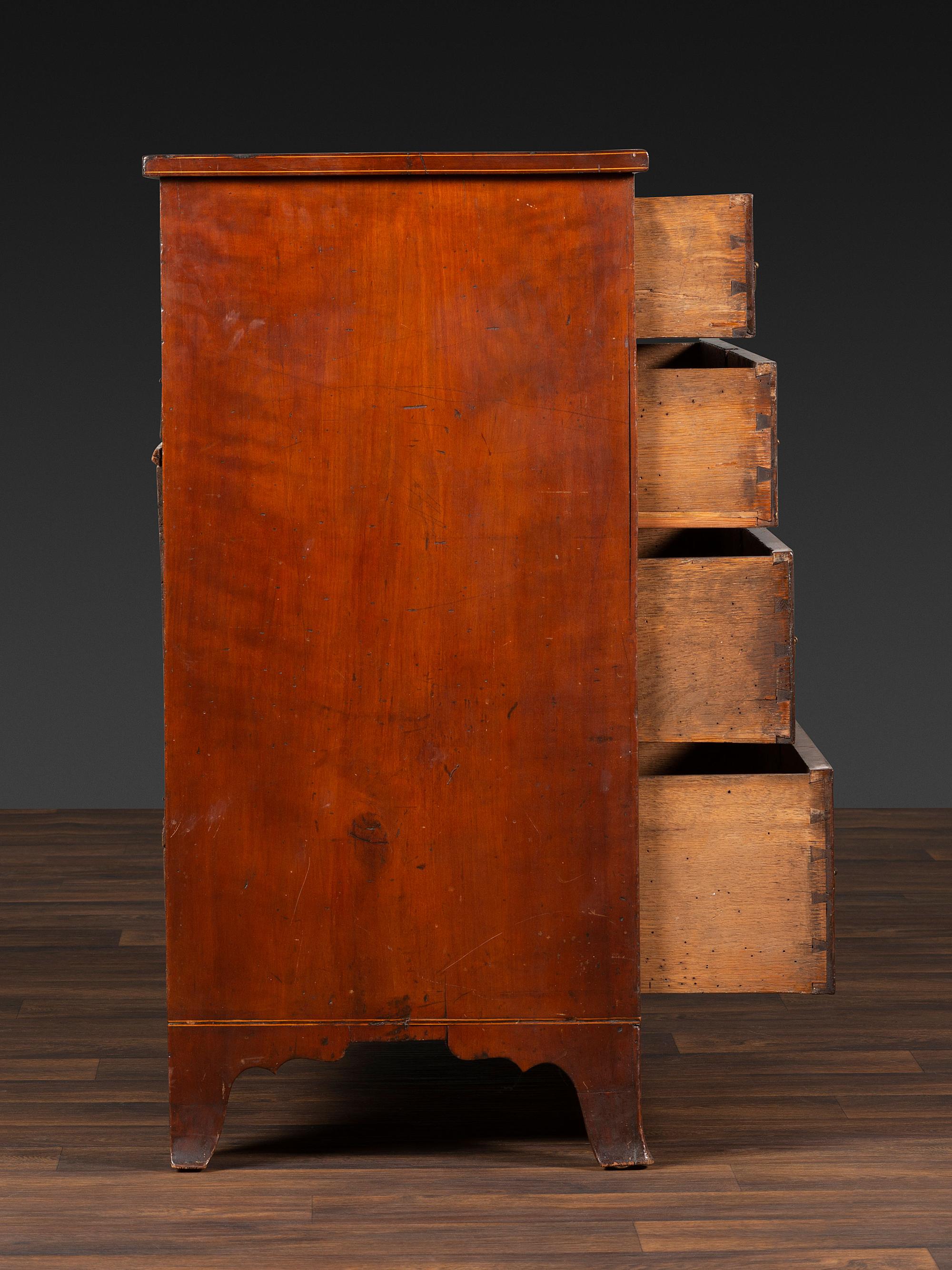 A Federal Bookend, Vine and Leaf Inlaid Cherrywood Chest of Drawers