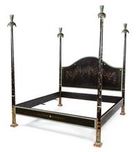 A George III Style Brown and Polychrome Decorated Bed Height 98 x width 85 x depth 34 inches. — 20TH CENTURY