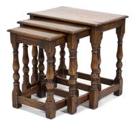 A Set of Three Jacobean Style Oak Nesting Tables Height 20 x width 20 1/2 x depth 14 inches. — 19TH CENTURY