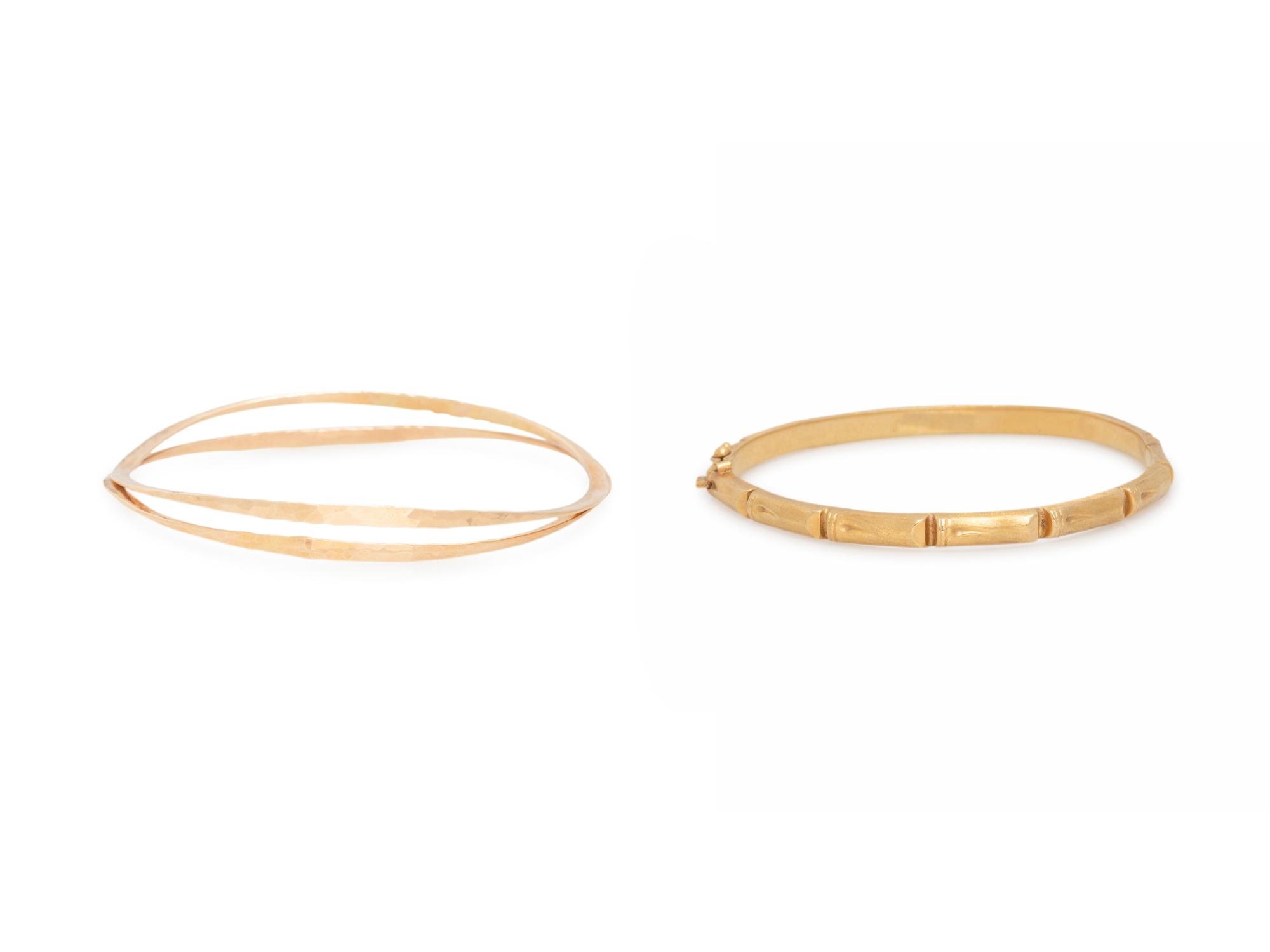 COLLECTION OF YELLOW GOLD BANGLE BRACELETS