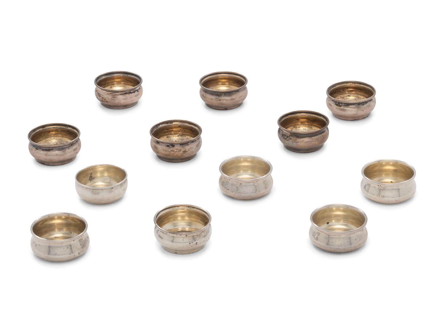 Eighteen American Silver Salt Cellars and Twelve Associated Silver Salt Spoons