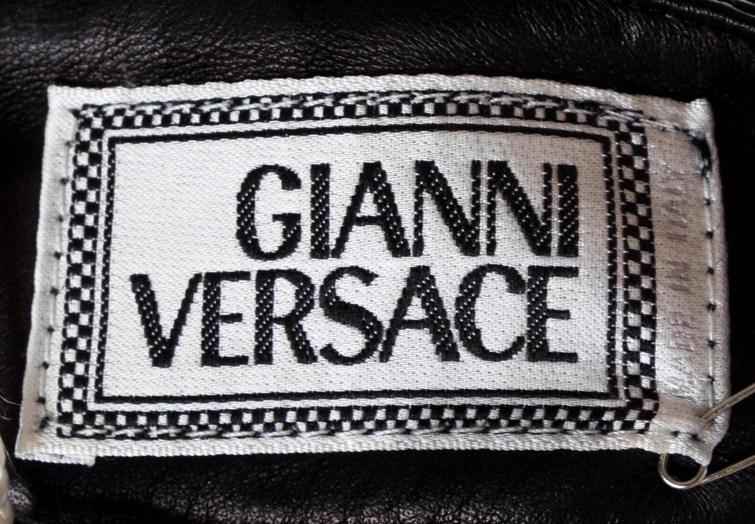 A Gianni Versace Black Leather Men's Pant, Size 48.