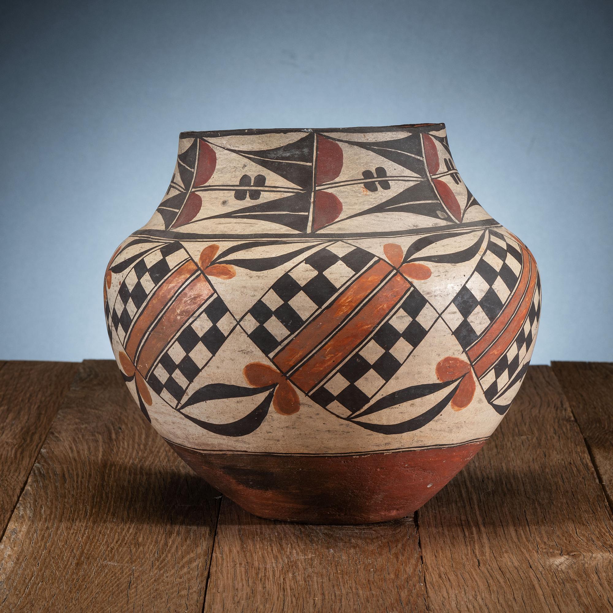 Acoma Four-Color Polychrome Pottery Jar