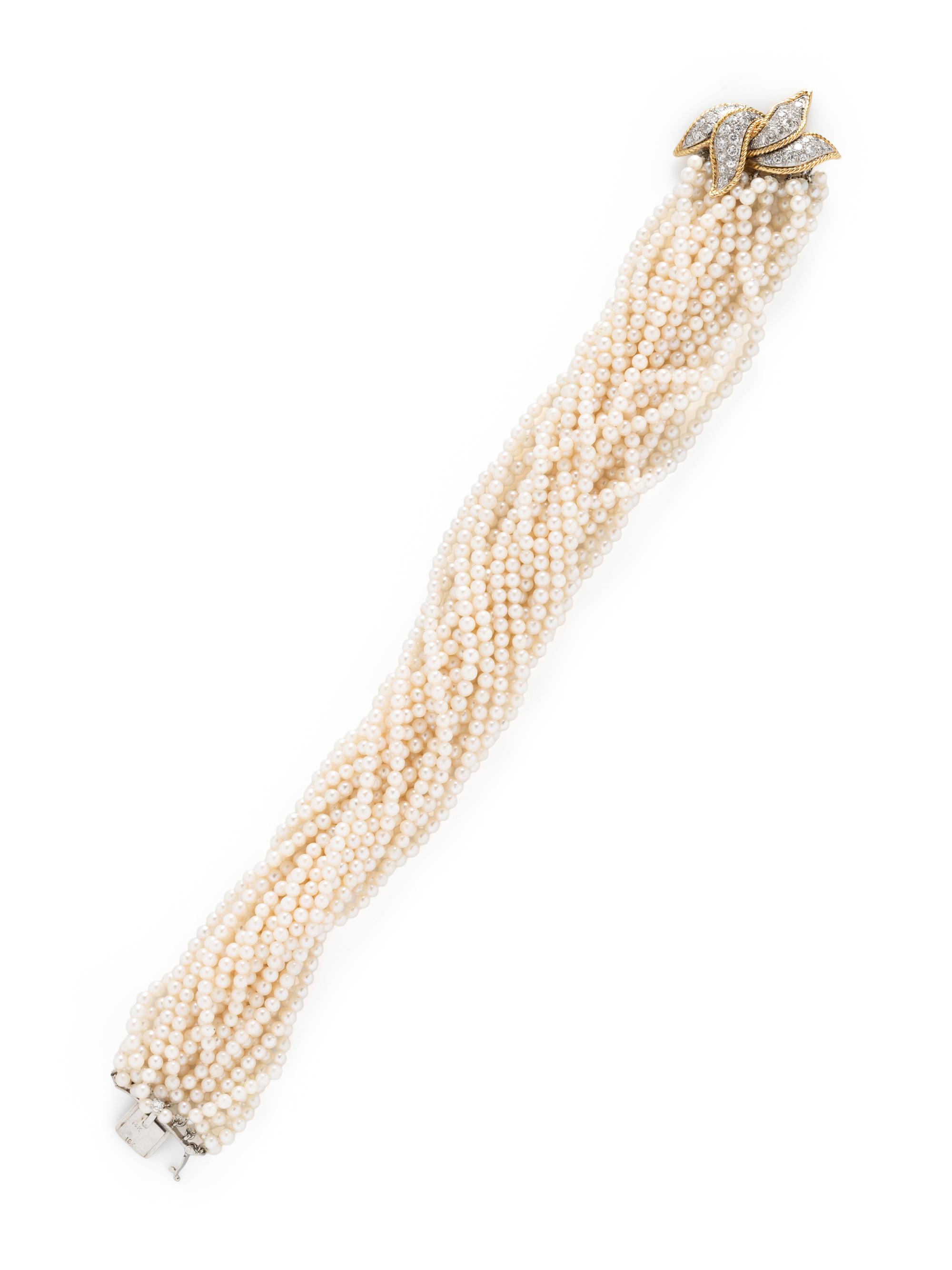 BICOLOR GOLD, PEARL, AND DIAMOND TORSADE BRACELET