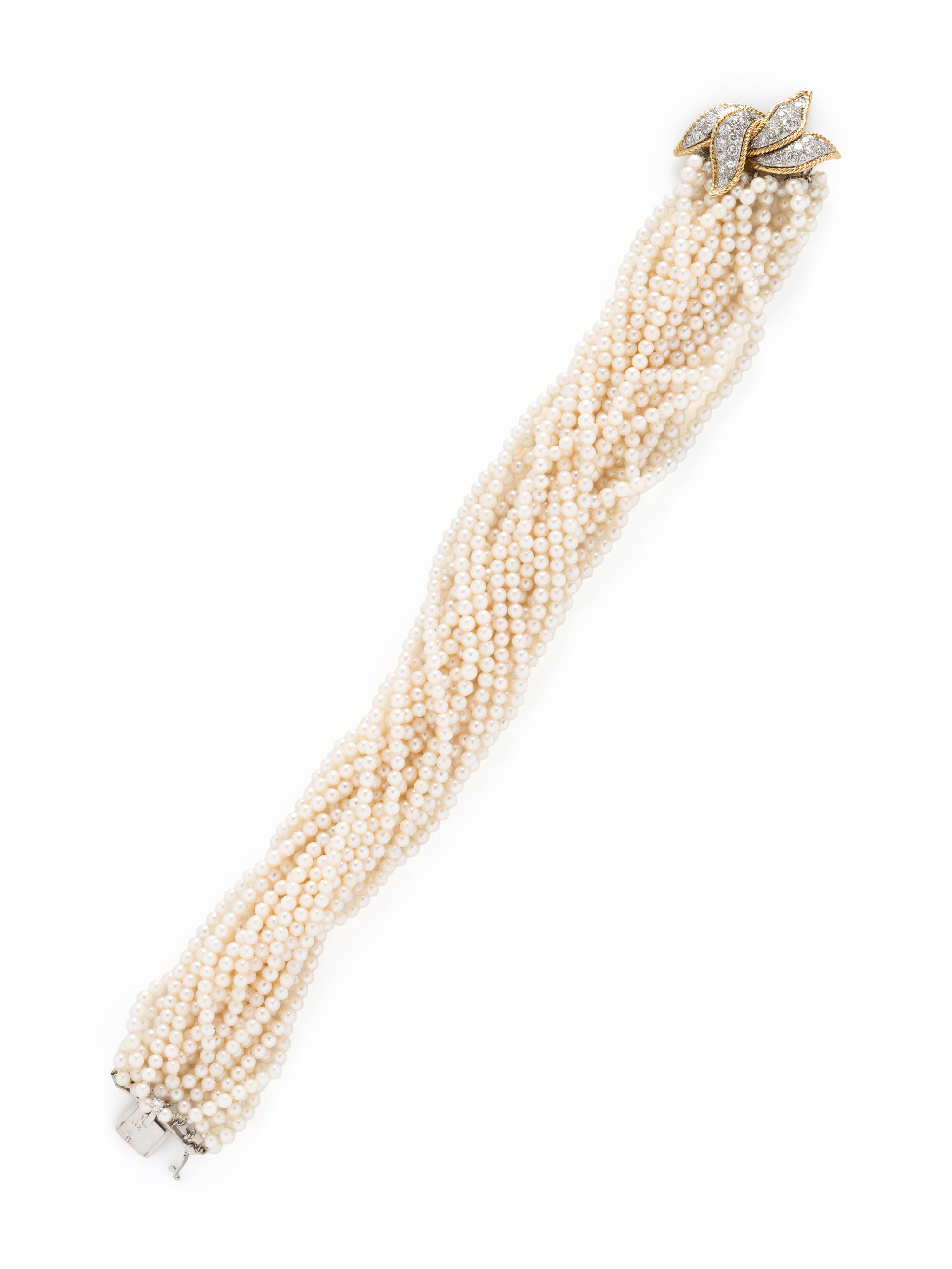 BICOLOR GOLD, PEARL, AND DIAMOND TORSADE BRACELET