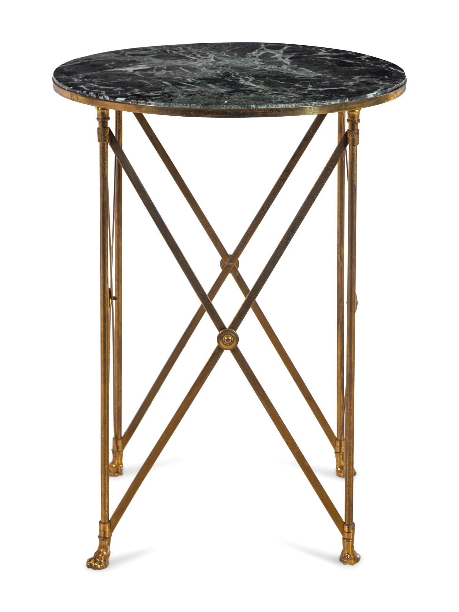 A Neoclassical Style Brass Marble-Top Side Table