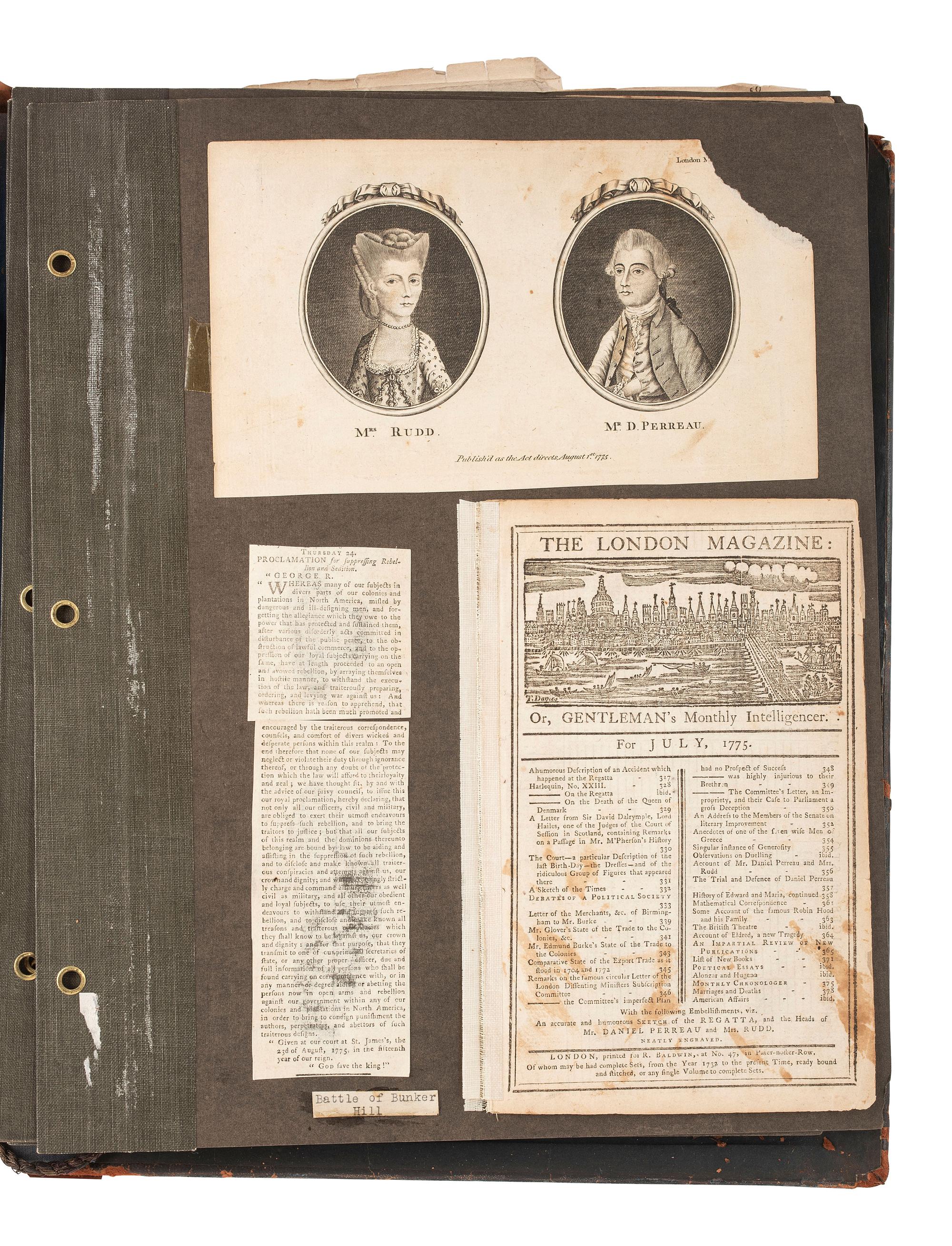 [AUTOGRAPHS]. Scrapbook containing autographs and ephemera, including scarce Revolutionary War-era imprints.