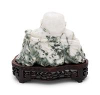 A Chinese Green and White Hardstone Figure of Laughing Buddha