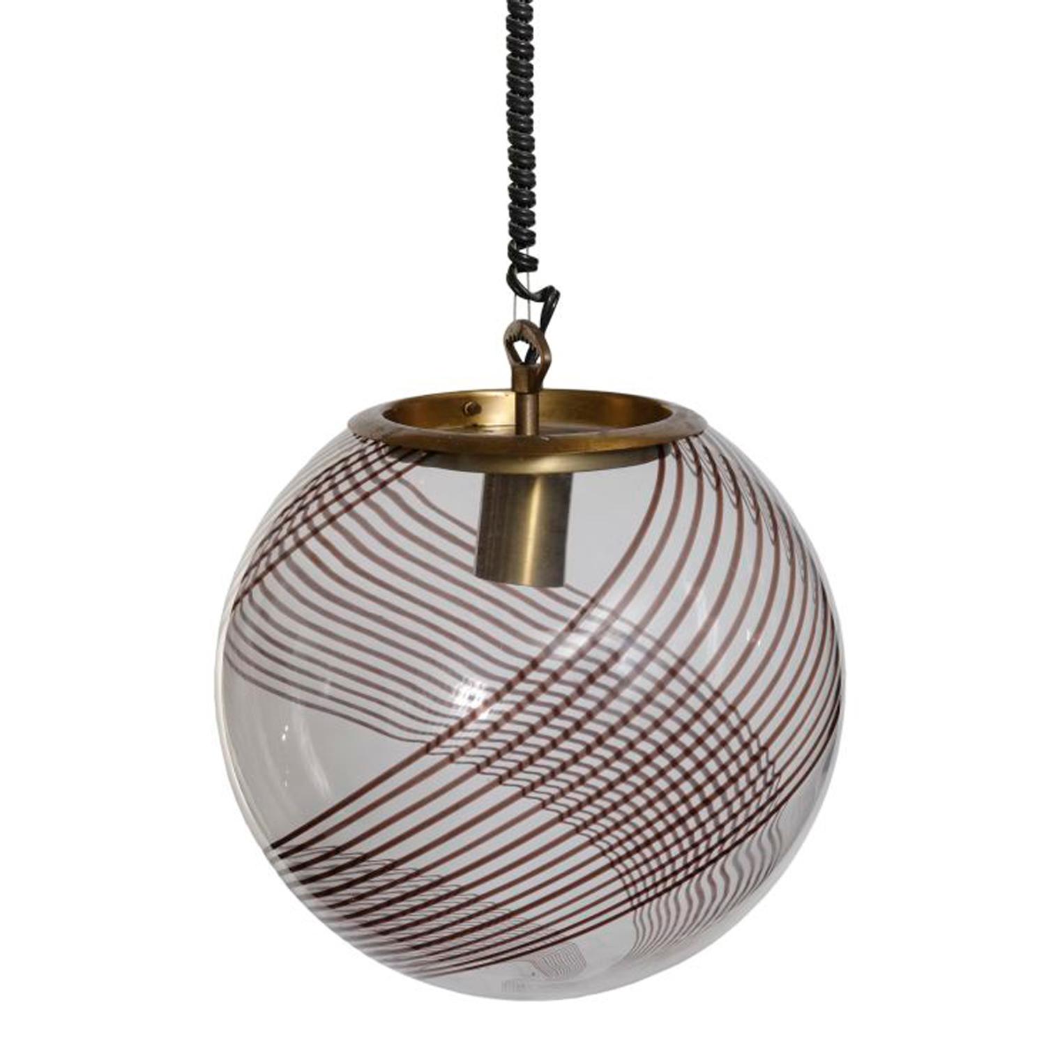 A Mid-Century Brass and Glass Light Fixture 16" W x 16" D x 36" H — Italy, Mid-20th Century