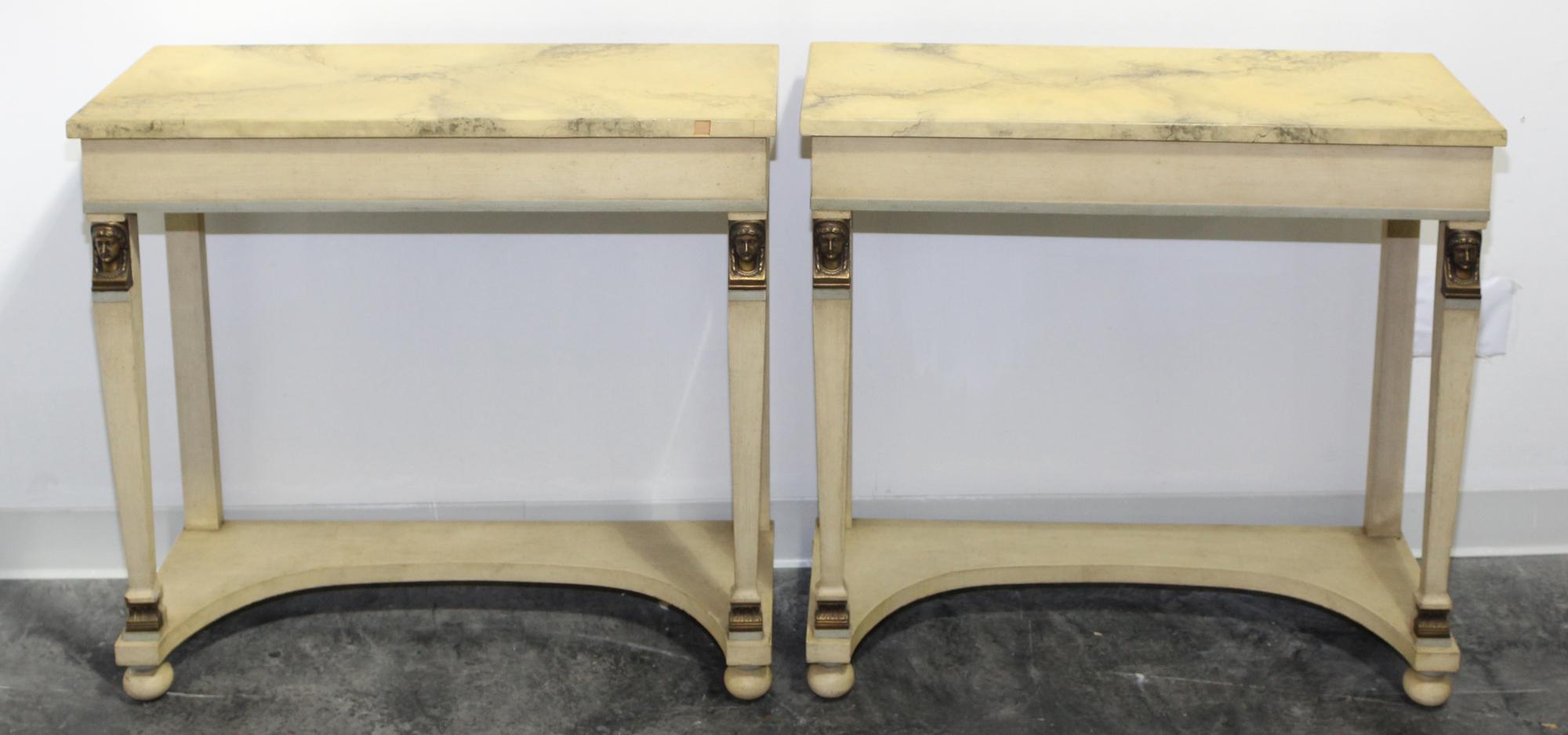 A Pair of Empire Style Painted Pier Tables Height 30 1/8 x width 32 x depth 12 inches. — 20TH CENTURY