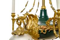 An Empire Style Gilt Bronze and Painted Tôle Six-Light Chandelier