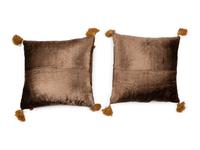 A Pair of French Embroidered Velvet Throw Pillows