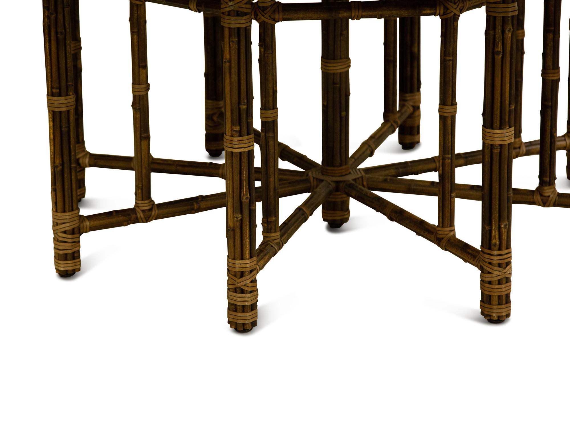A McGuire Leather-Wrapped Bamboo Dining Table with Custom Black Granite Top