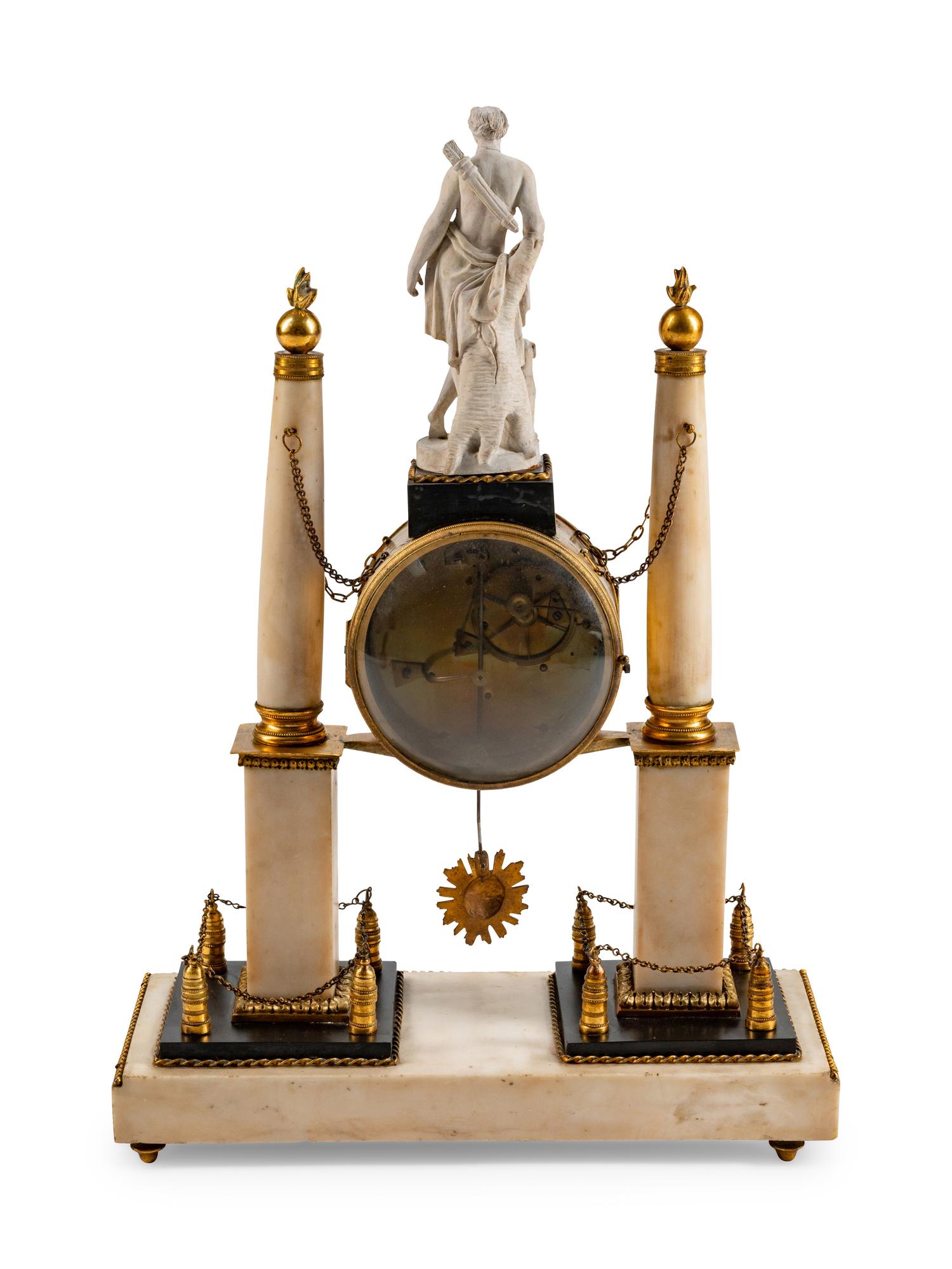 A Louis XVI Style Gilt-Bronze-Mounted Bisque and Marble Mantel Clock — THE DIAL INSCRIBED CORNIQUER, ST. HONORE, 19TH CENTURY