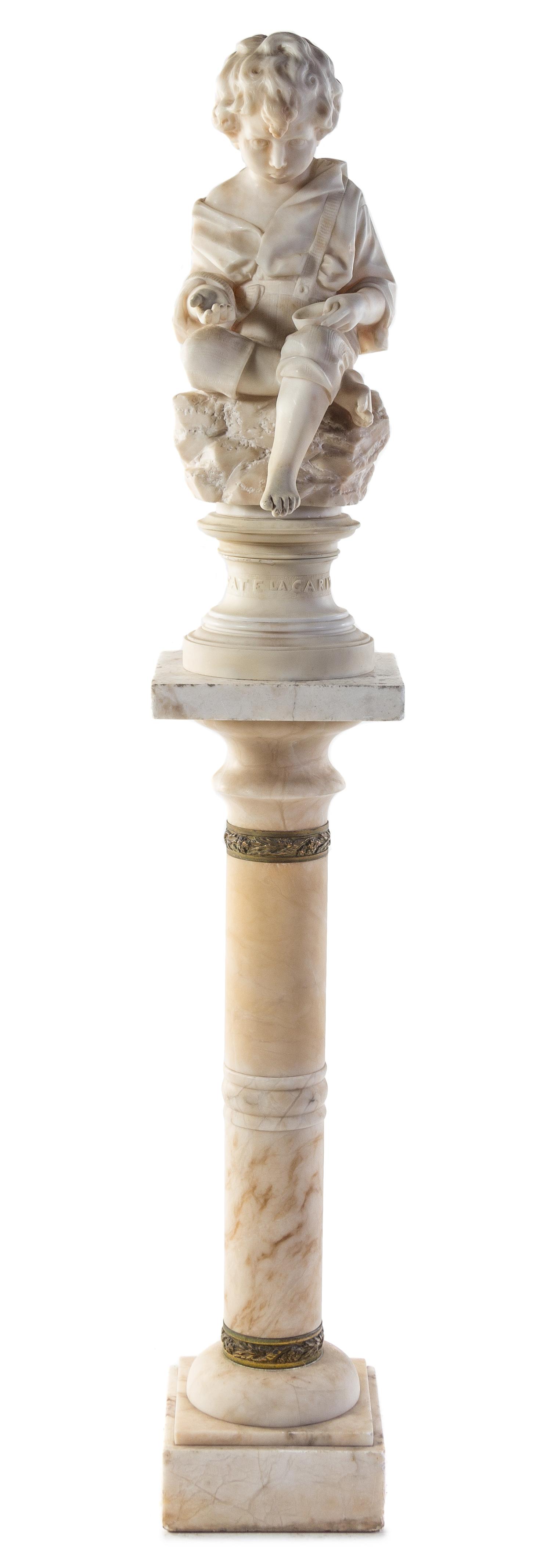 An Italian Alabaster Figure and Pedestal Height of figure 27 1/2 inches.