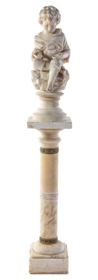 An Italian Alabaster Figure and Pedestal Height of figure 27 1/2 inches.