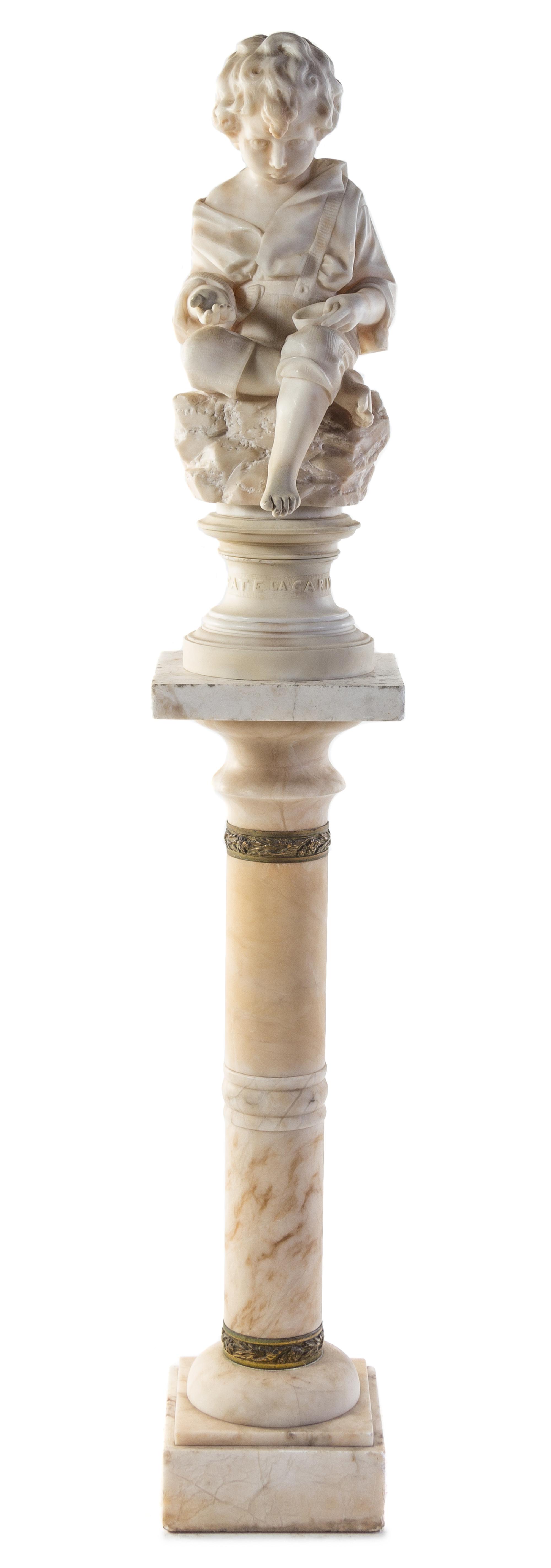 An Italian Alabaster Figure and Pedestal Height of figure 27 1/2 inches.