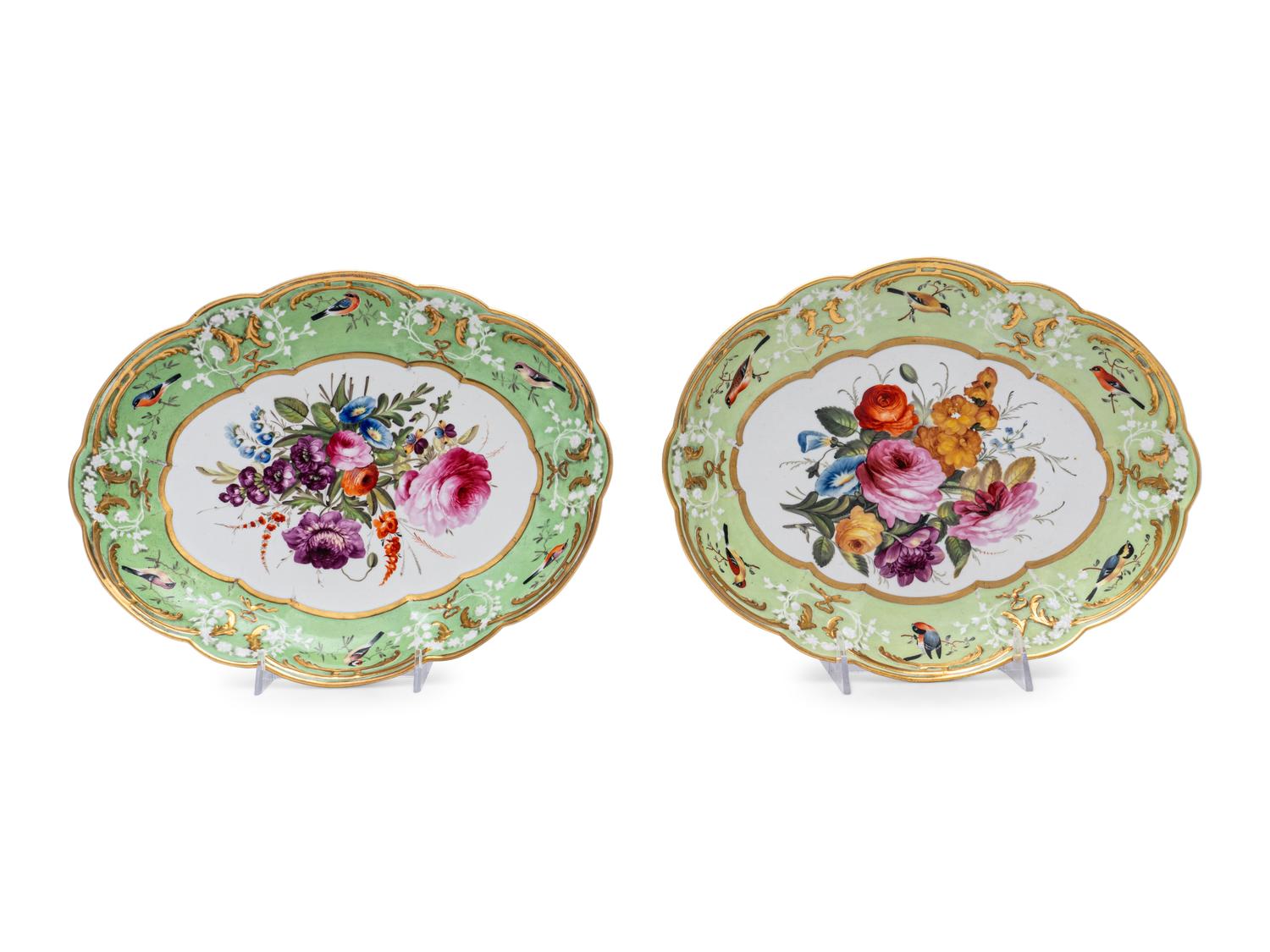 Three Coalport Green-Ground Porcelain Serving Dishes