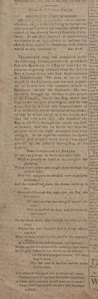 [Star-Spangled Banner] One of the Earliest Obtainable Newspaper Printings of the Star-Spangled Banner, September 27, 1814
