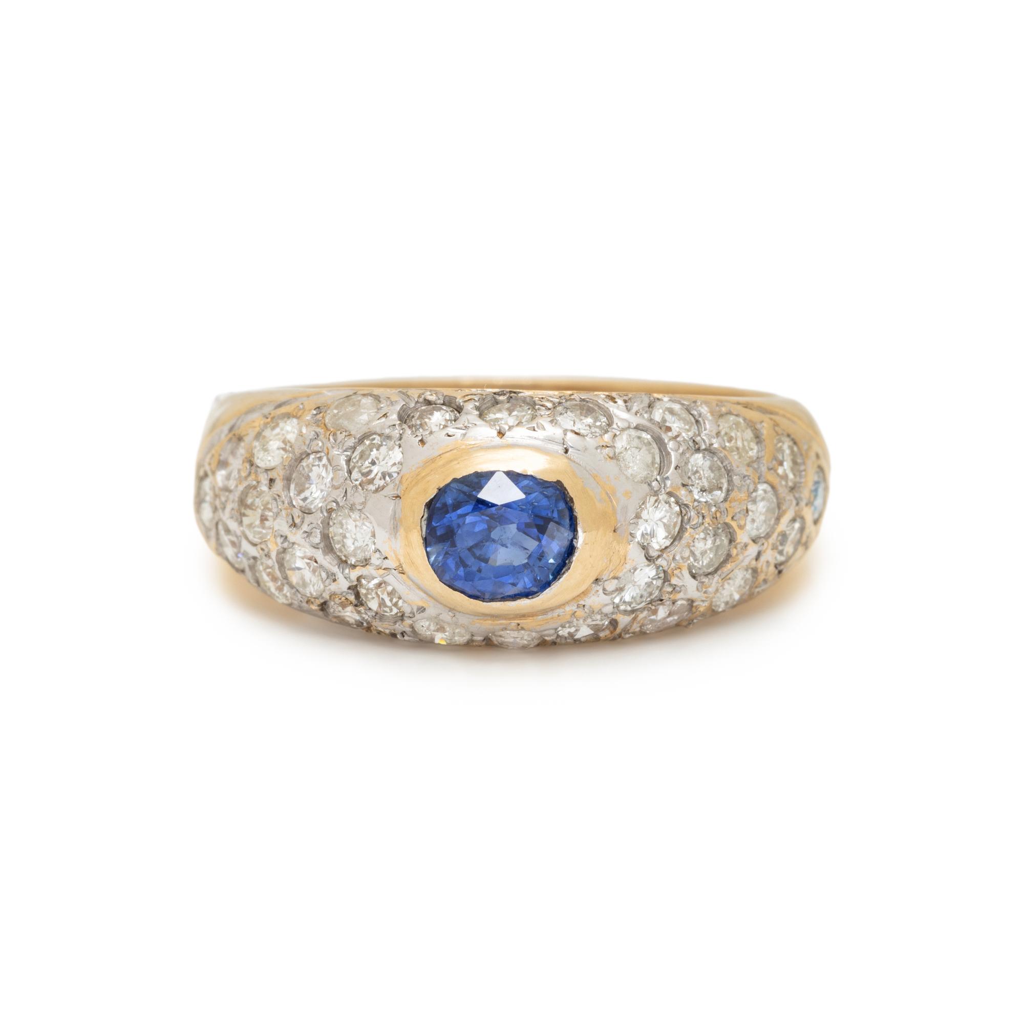 YELLOW GOLD, SAPPHIRE AND DIAMOND RING