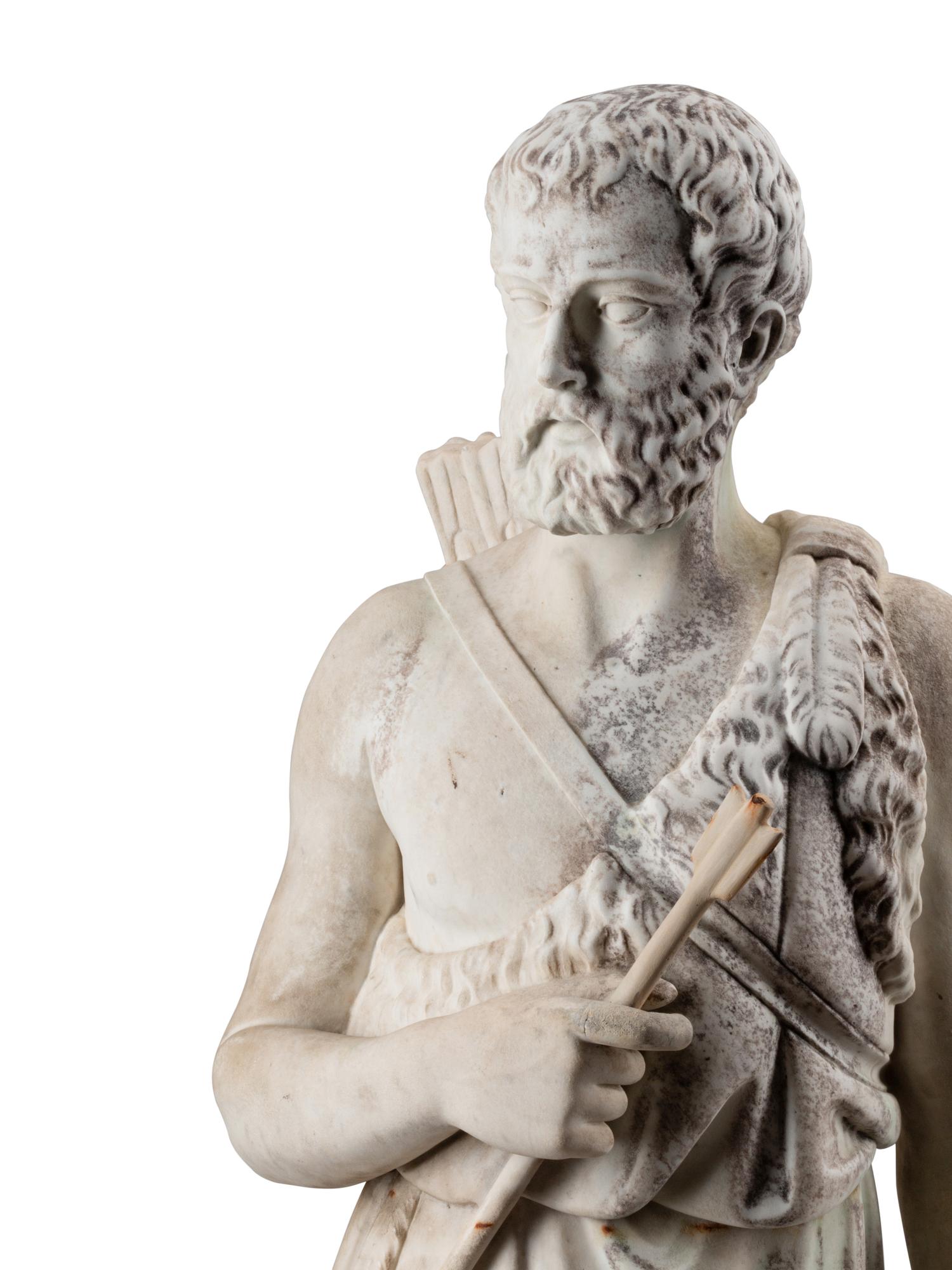 A Continental Marble and Iron Figure of an Archer with a Boar’s Head