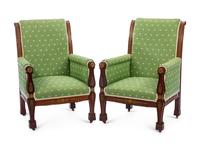 A Pair of Empire Style Gilt Bronze Mounted Mahogany Armchairs
