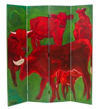 Melissa Auberty, (American, b. 1945), Two Four-Paneled Screens Depicting Cows