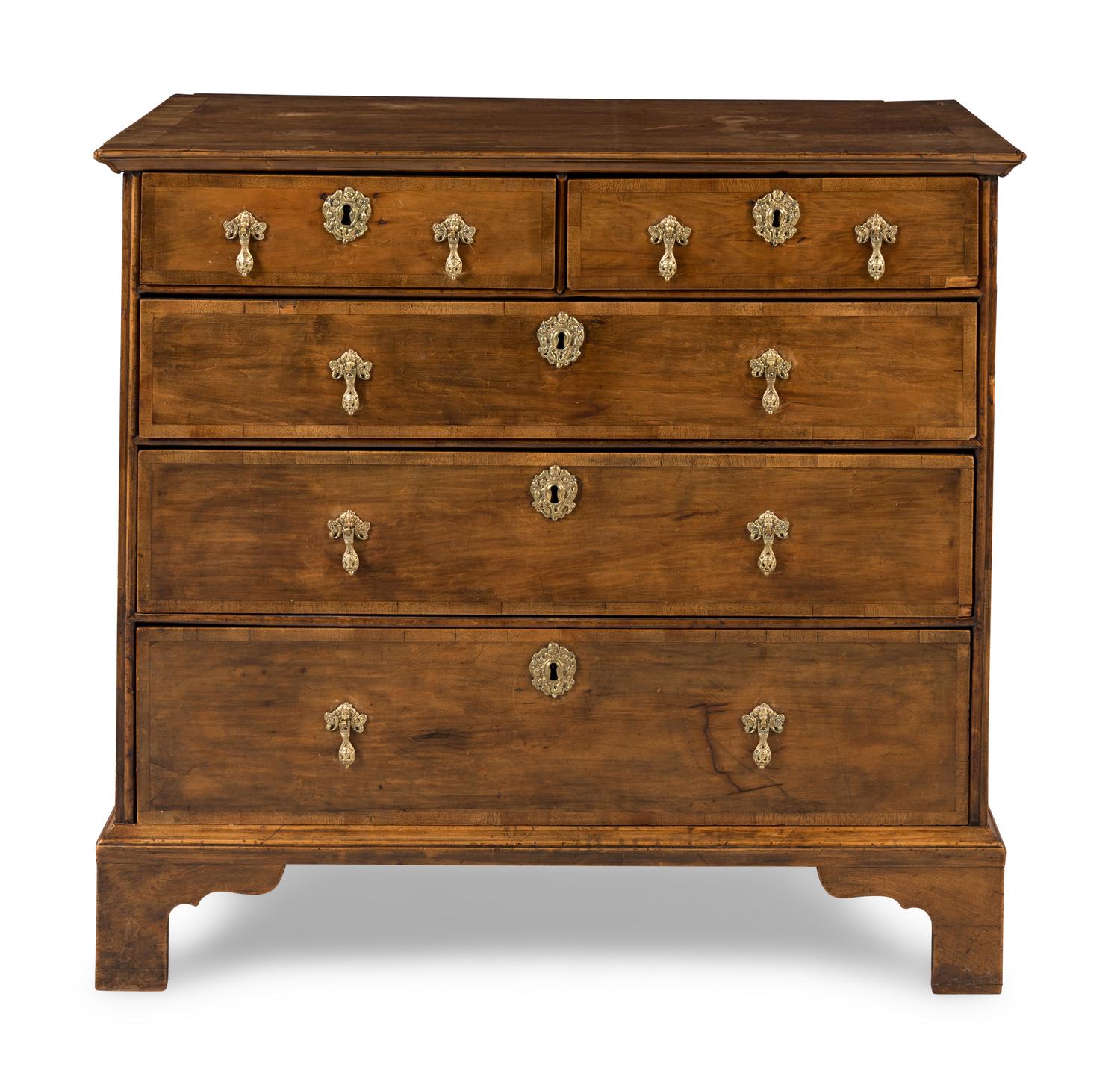 A George II Walnut and Mahogany Chest of Drawers