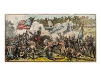 [CIVIL WAR]. Exceptionally large woodcut panorama of a battle scene. Hartford, CT: Calhoun Printing Co., n.d.