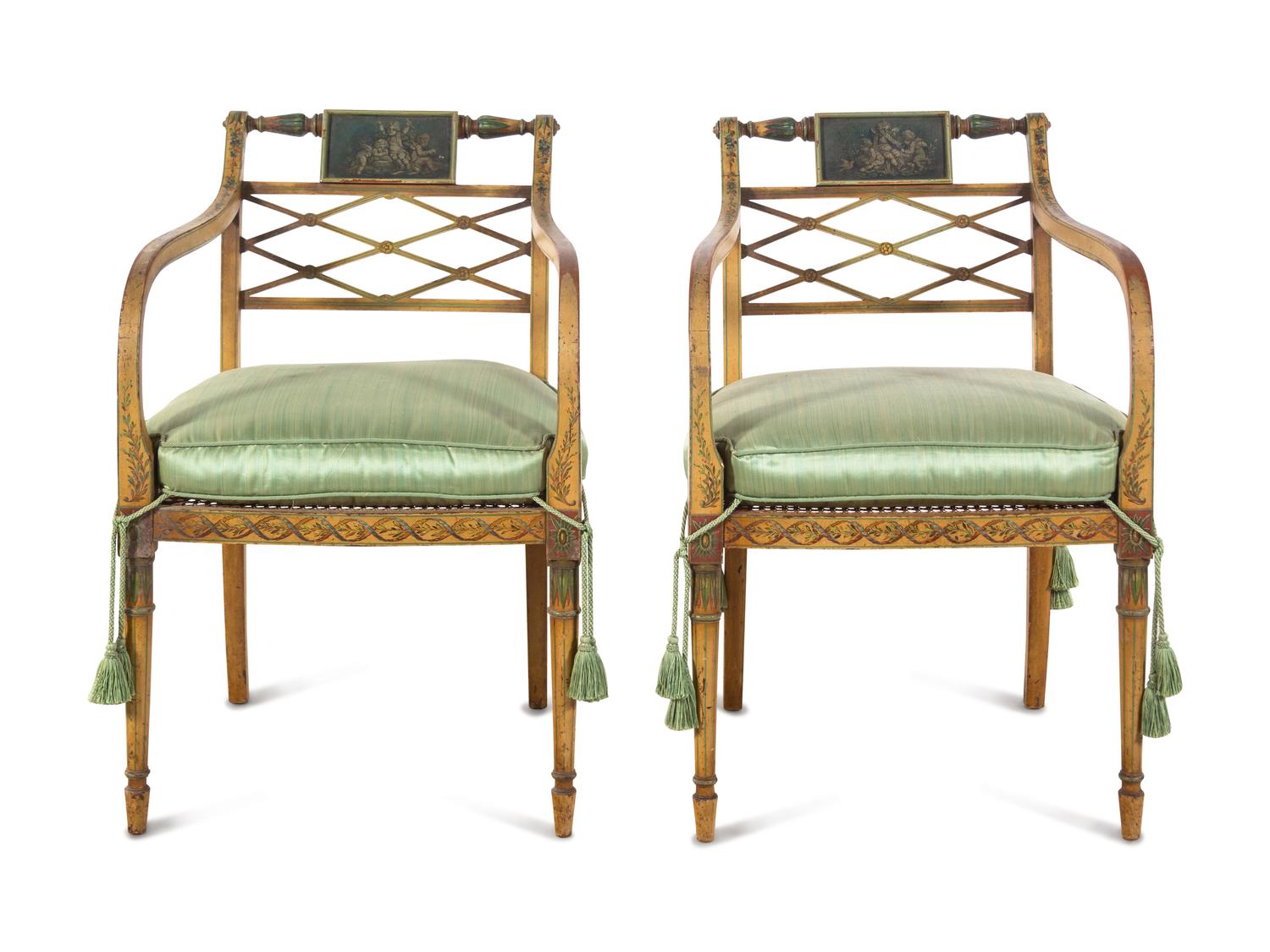 A Pair of Regency Style Painted Armchairs