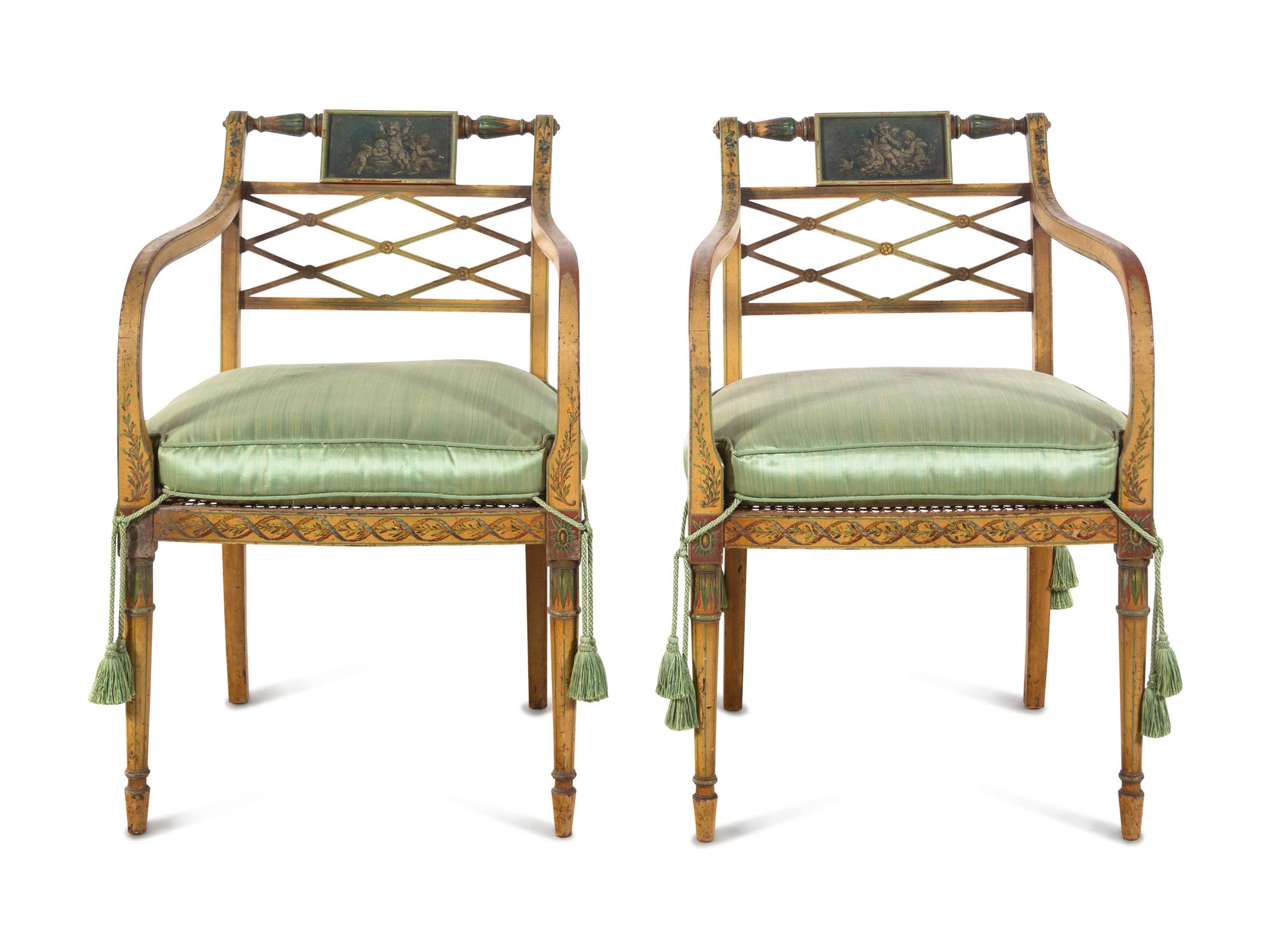 A Pair of Regency Style Painted Armchairs