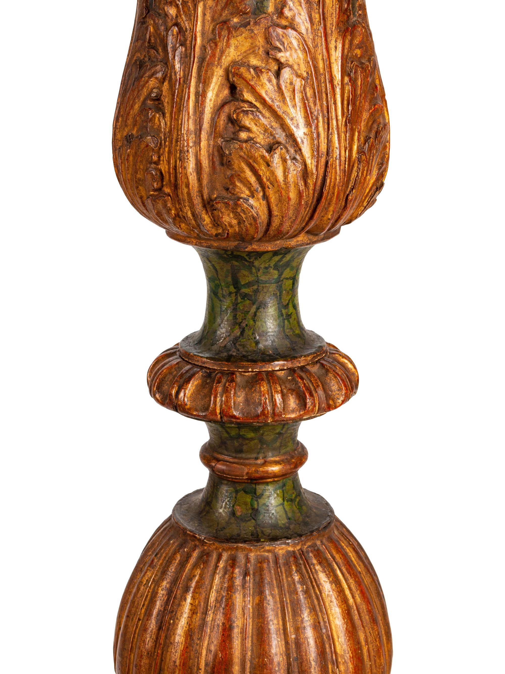 A Pair of Italian Parcel-Gilt and Painted Torcheres