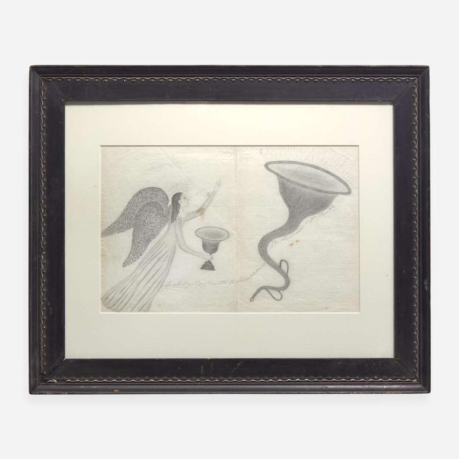 American School 19th century Two Mystical Drawings: The Trumpet of Truth and A Light to Them that Sit in Darkness